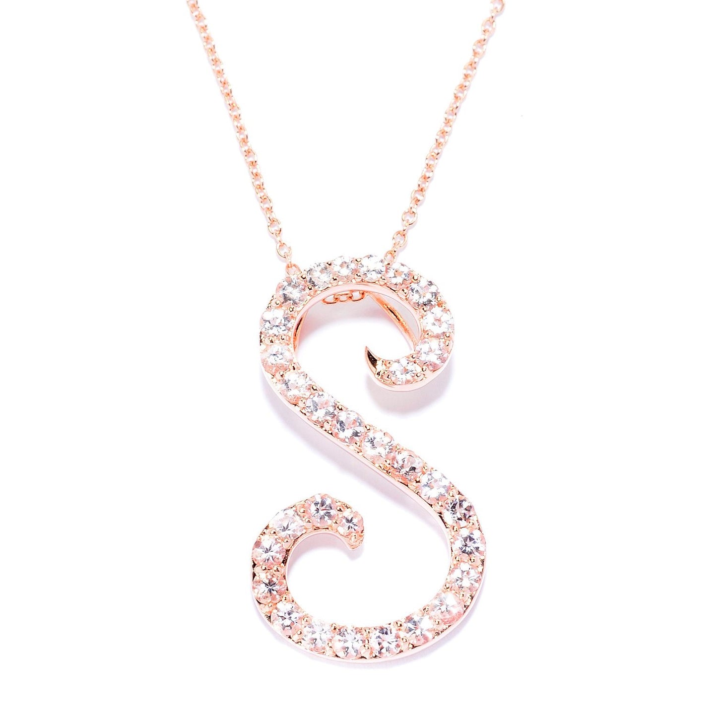 18k Rose Gold over Sterling Silver Round Morganite Gemstone A To Z Pendant Necklace