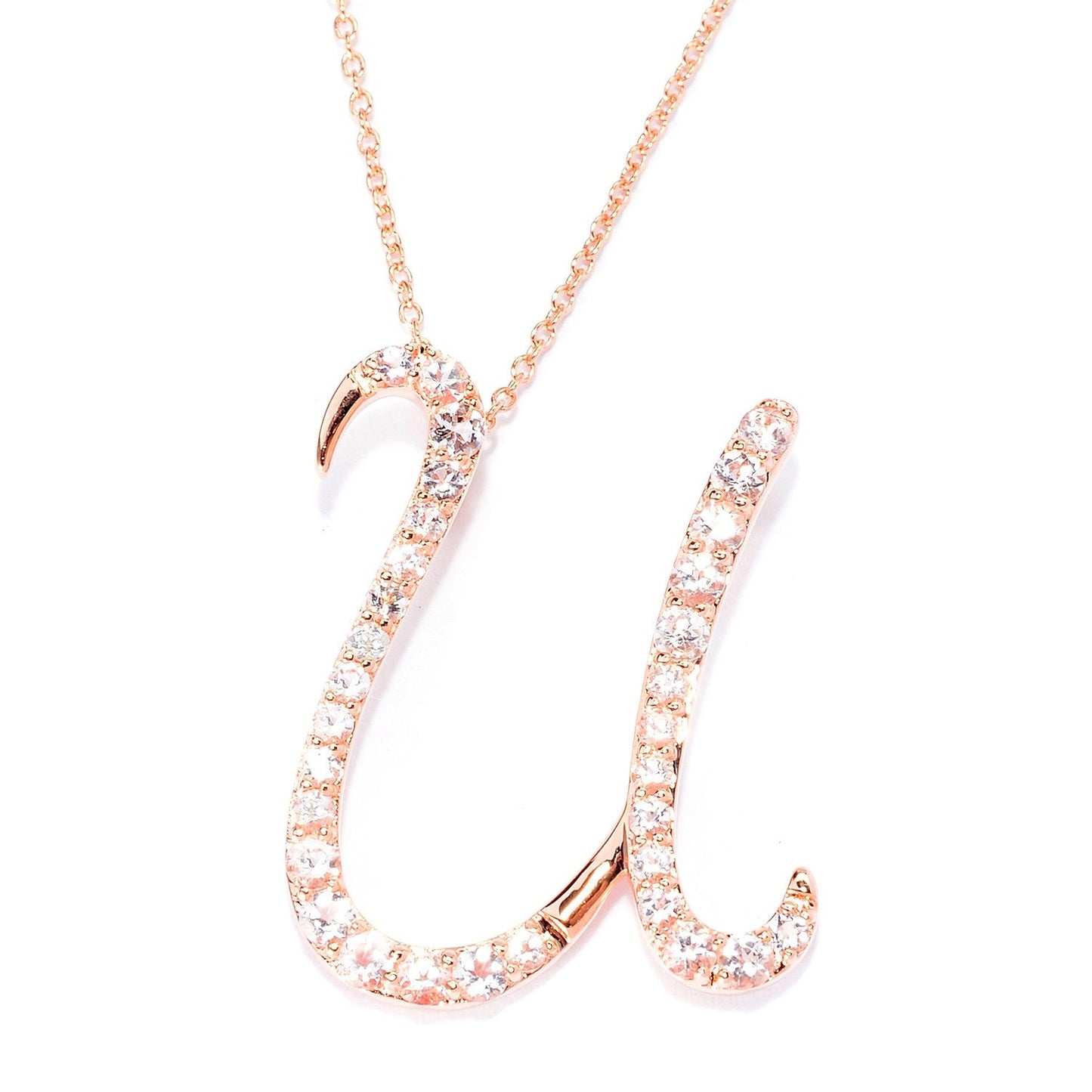 18k Rose Gold over Sterling Silver Round Morganite Gemstone A To Z Pendant Necklace