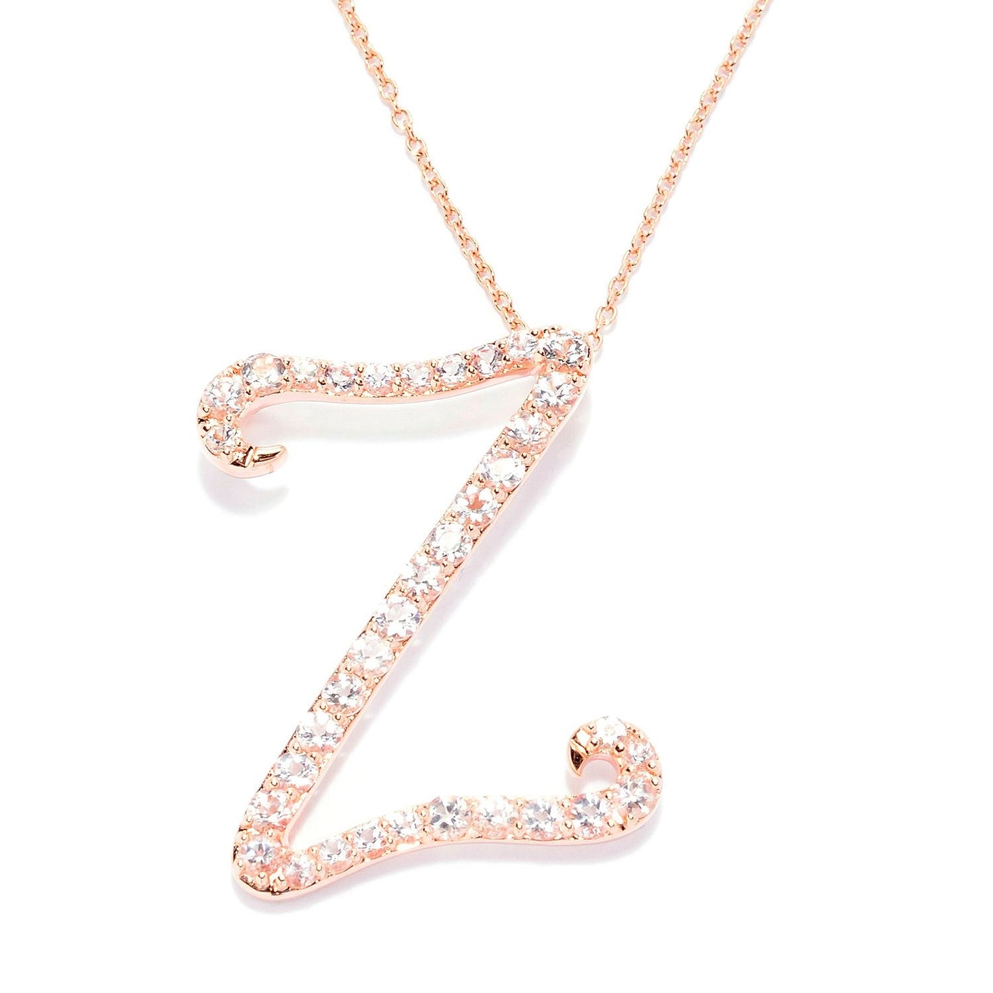 18k Rose Gold over Sterling Silver Round Morganite Gemstone A To Z Pendant Necklace