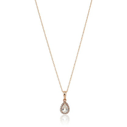 10k Gold Multi Gemstone Option and Created White Sapphire Pear Halo Pendant Necklace