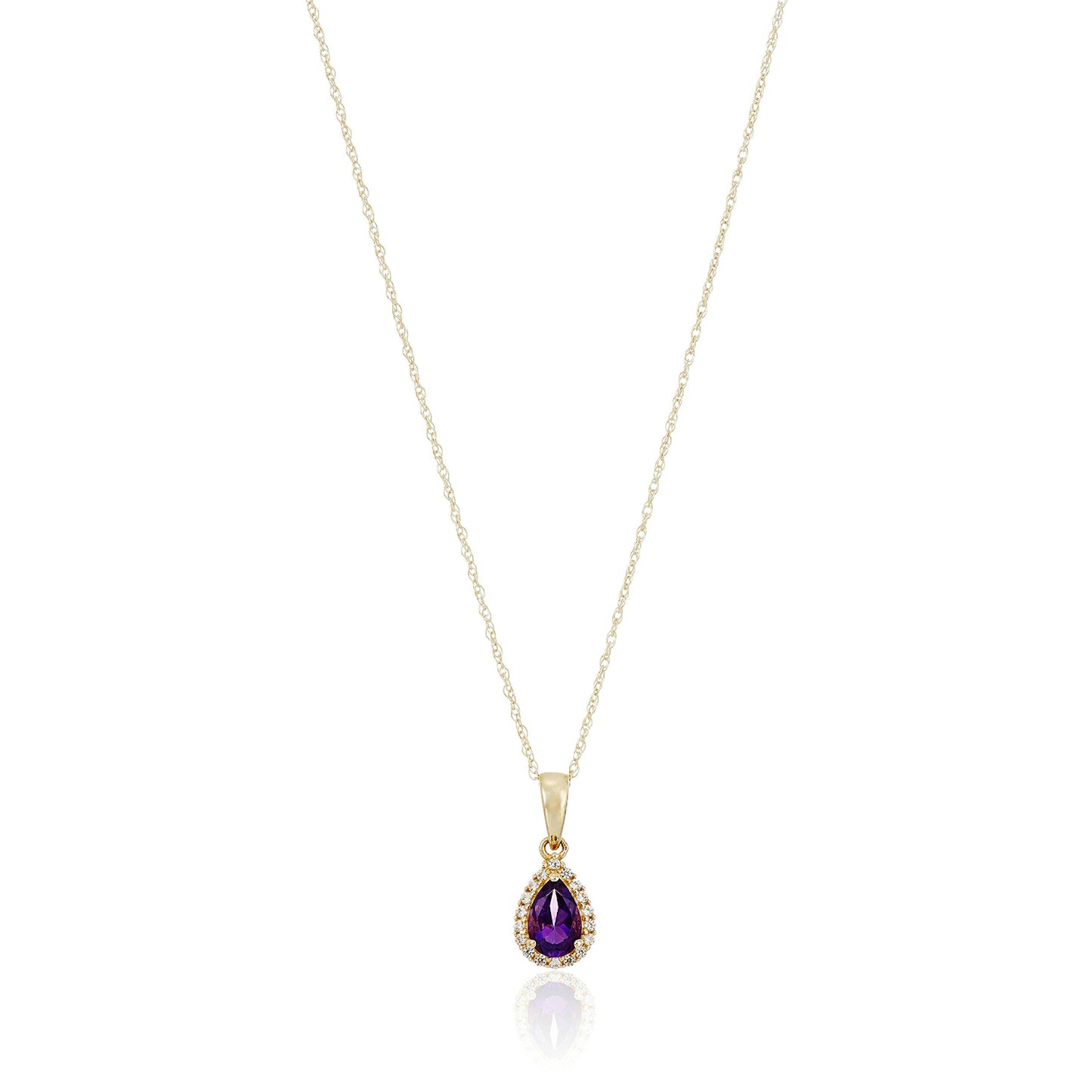 10k Gold Multi Gemstone Option and Created White Sapphire Pear Halo Pendant Necklace