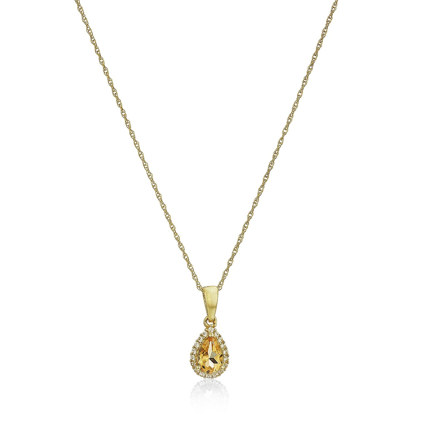 10k Gold Multi Gemstone Option and Created White Sapphire Pear Halo Pendant Necklace