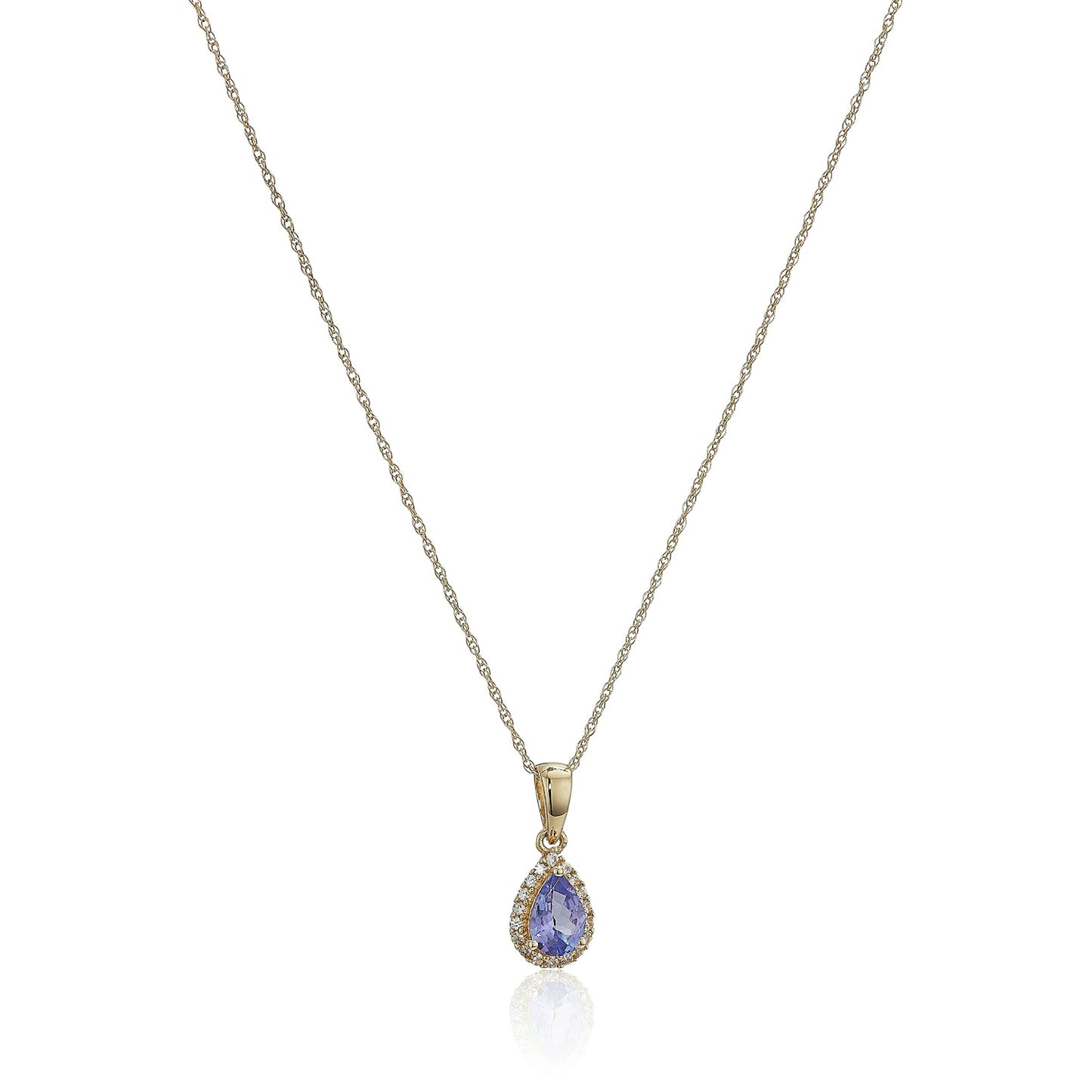 10k Gold Multi Gemstone Option and Created White Sapphire Pear Halo Pendant Necklace