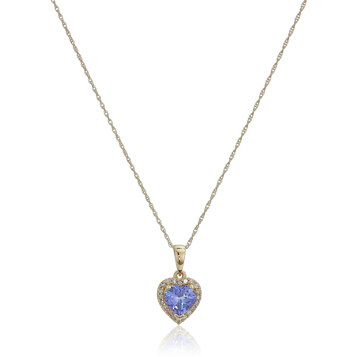 10k Gold Multi Gemstone Option Heart and Diamond Pendant Necklace, 18"