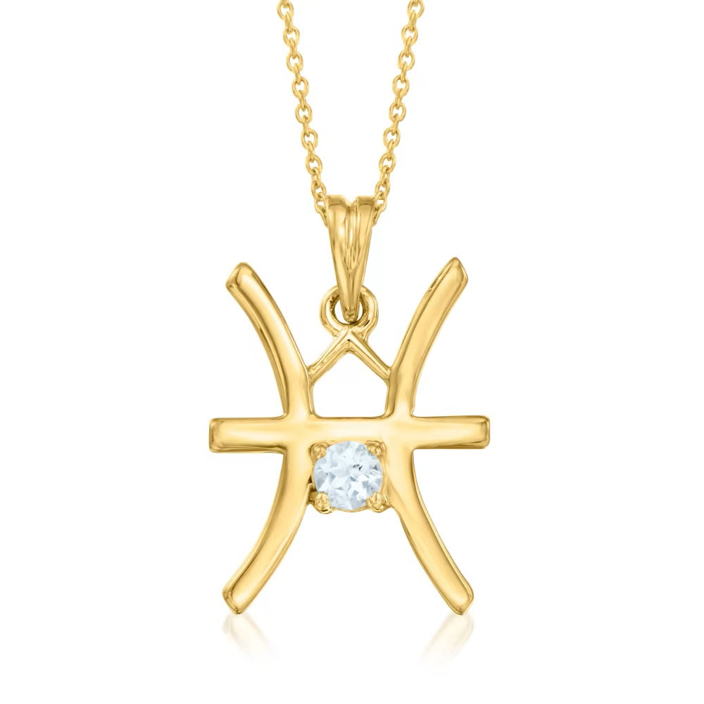 18kt Yellow Gold Over Sterling Silver Gemstone Zodiac Sign Pendant Necklaces