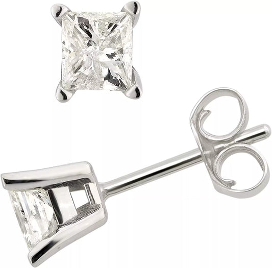 Sterling Silver Prong-Set Princess-Cut Diamond Stud Earrings – 0.25 Carat Solitaire