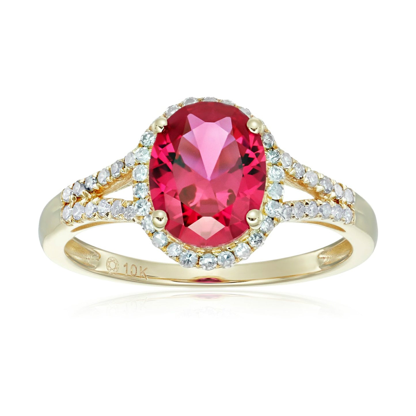 10k Gold Multi Gemstone Option and Diamond Oval Halo Engagement Ring (1/5cttw, H-I Color, I1-I2 Clarity)