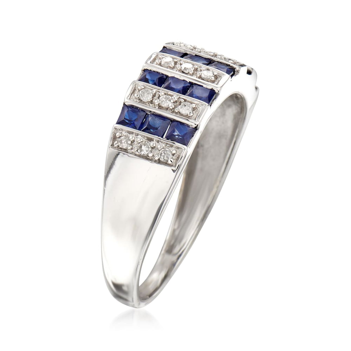 14Kt White Gold Blue Sapphire And Diamond Band Rings