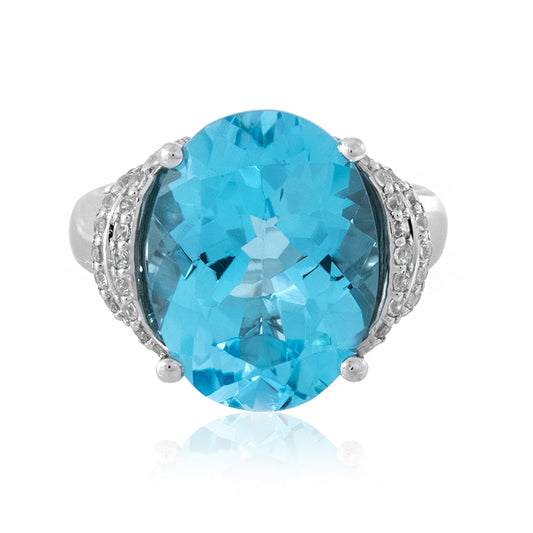 925 Sterling Silver Sky Blue Topaz And White Zircon Rings