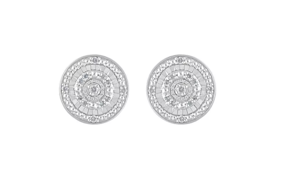 Elegant 1/10 CTW Multi-Halo Diamond Stud Earrings in Sterling Silver