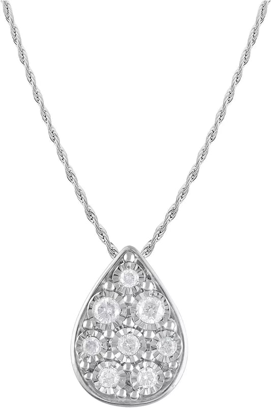 Silver Pendant with 1/4 Ct Round Diamond Clusters – Ideal for Women