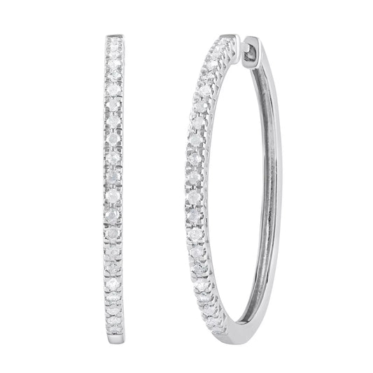 Sterling Silver Hoop Earrings with 0.25 Carat T.W. Round-Cut Diamonds – Prong Set