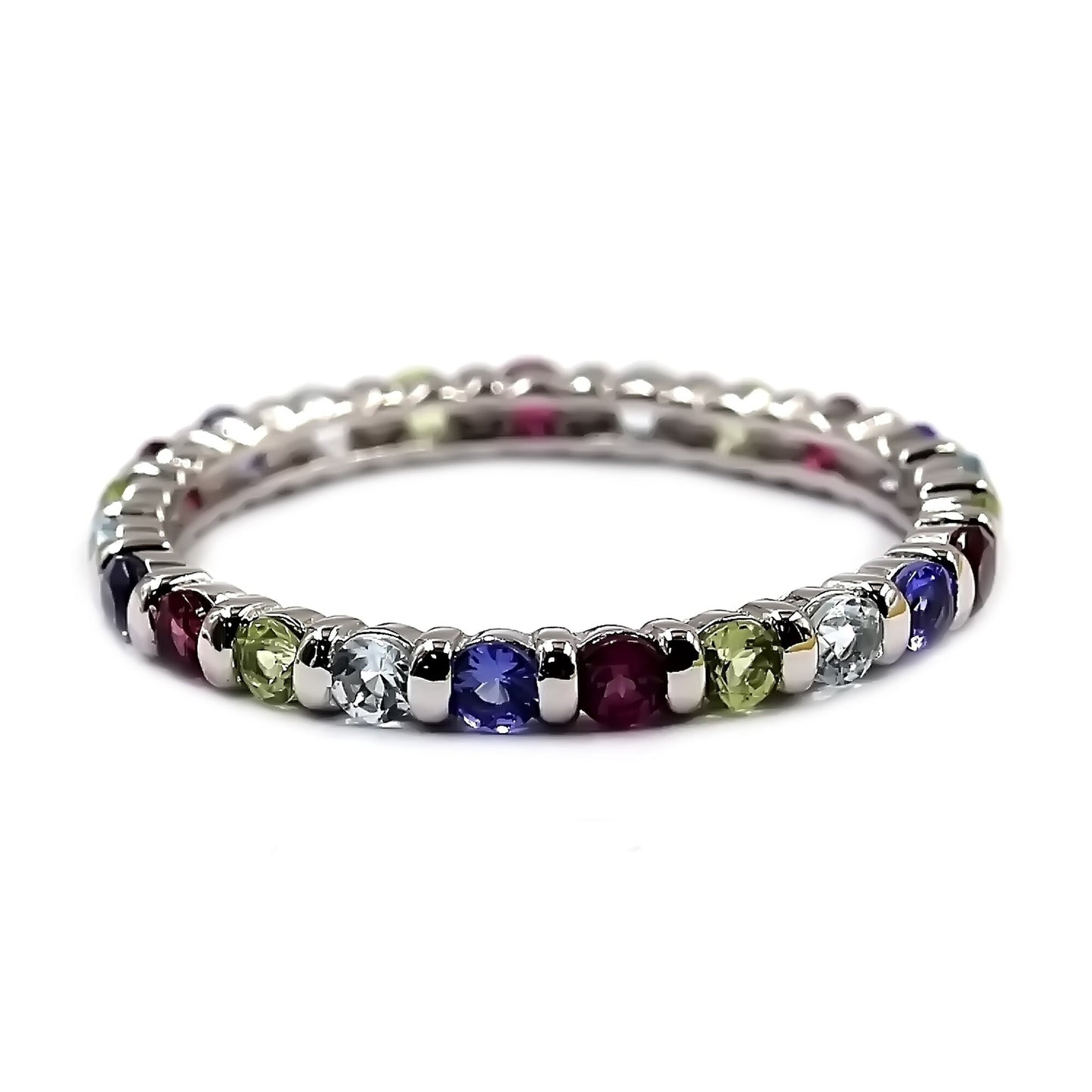 925 Sterling Silver Women Eternity band Ring, Multi Color Natural Gemstone Ring, Full Eternity Band Ring, Stackable Band Ring,