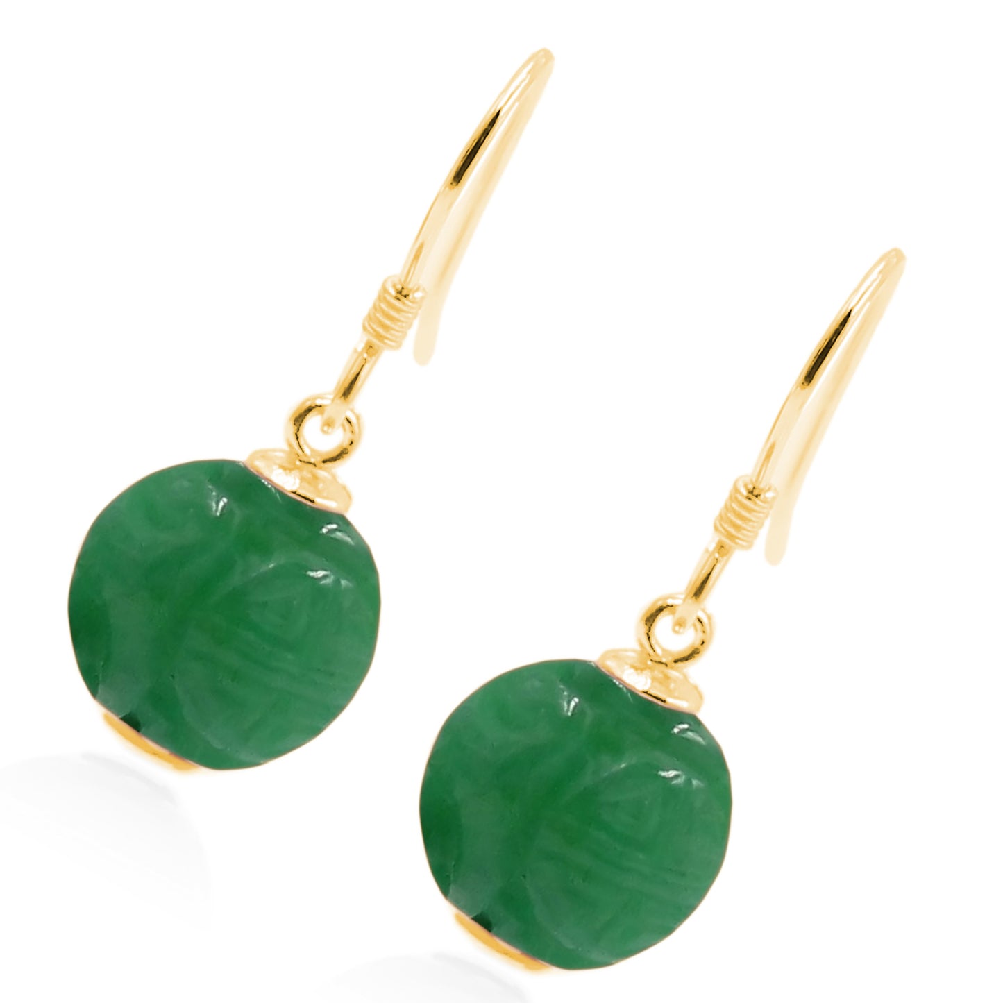 Yellow Over 925 Sterling Silver Dyed Green Jade Dangle Earrings
