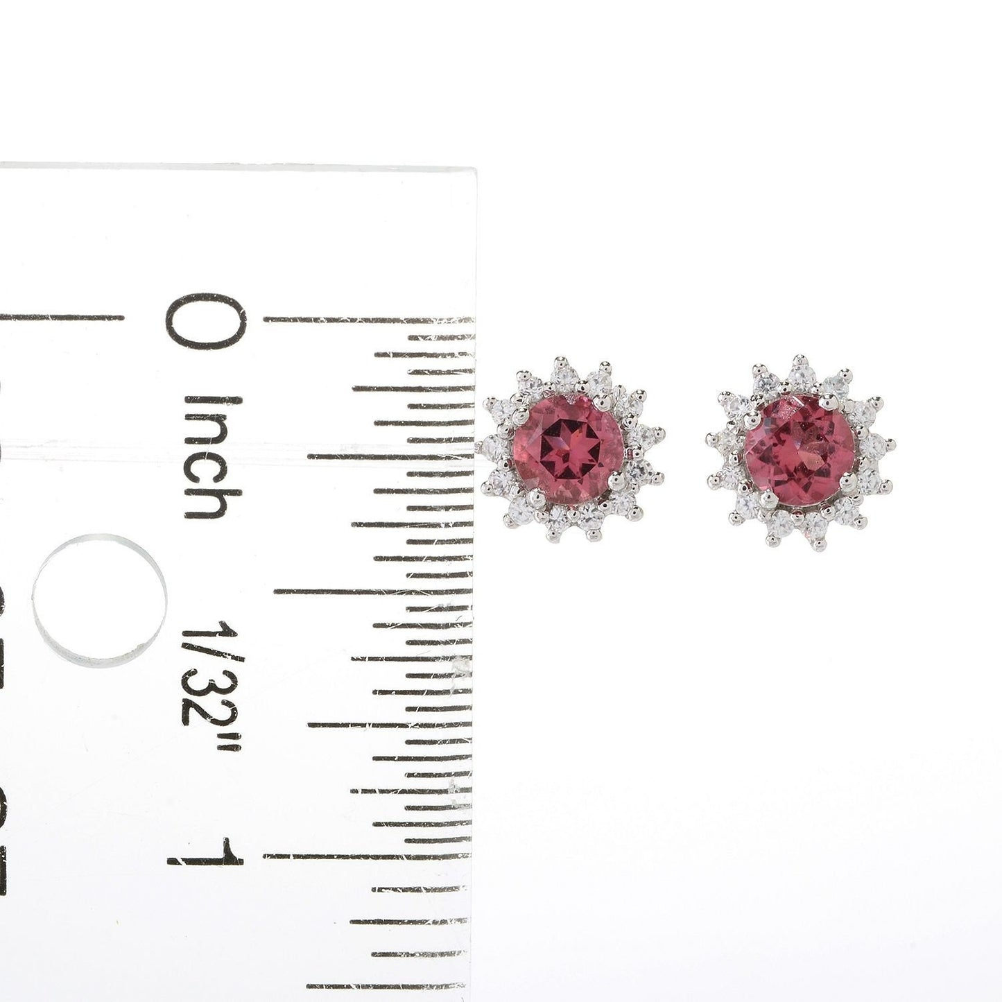 14Kt White Gold 1.3 Ctw Pink Tourmaline And White Zircon Stud Earrings
