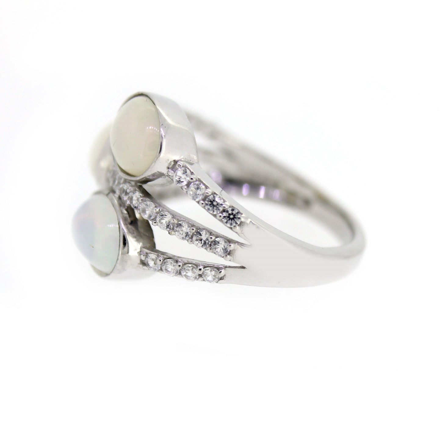 925 Sterling Silver Ethiopian Opal, White Natural Zircon Ring