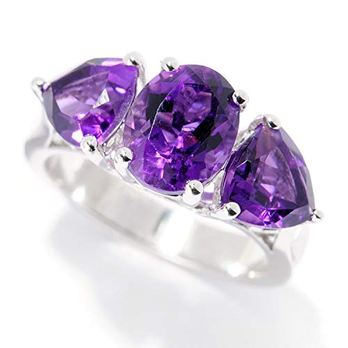 Pinctore Sterling Silver Oval & Trillion Amethyst Ring