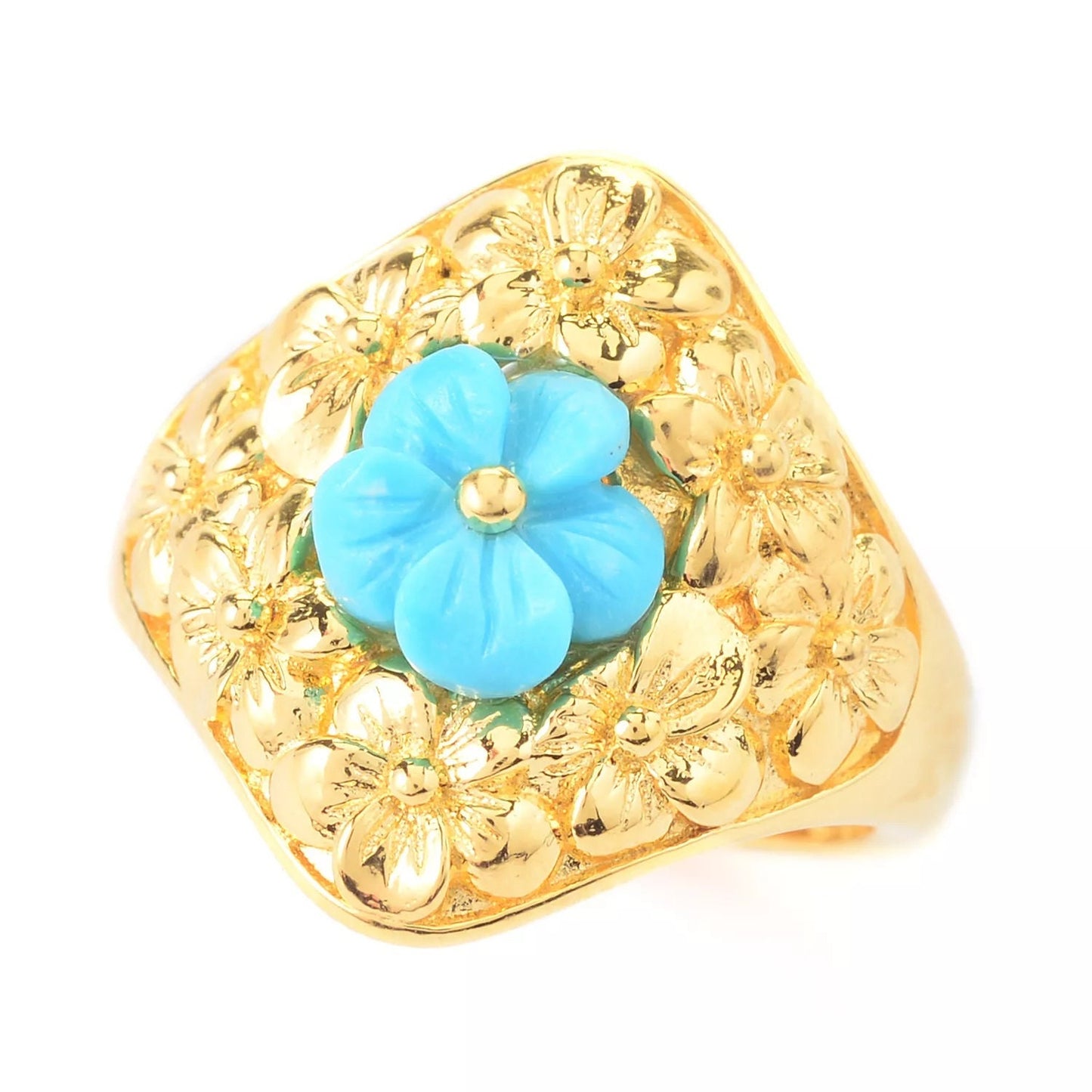 Natural Sleeping Beauty Turquoise Gemstone Silver Ring 925 Sterling Silver Gold Plated Ring Flower Ring Wedding Anniversary Gift