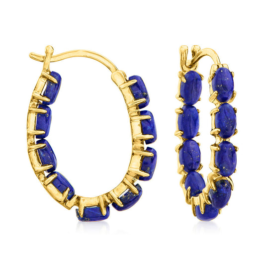 18k Yellow Gold Plating Over Sterling Silver Lapis Gemstone Hoop Earrings