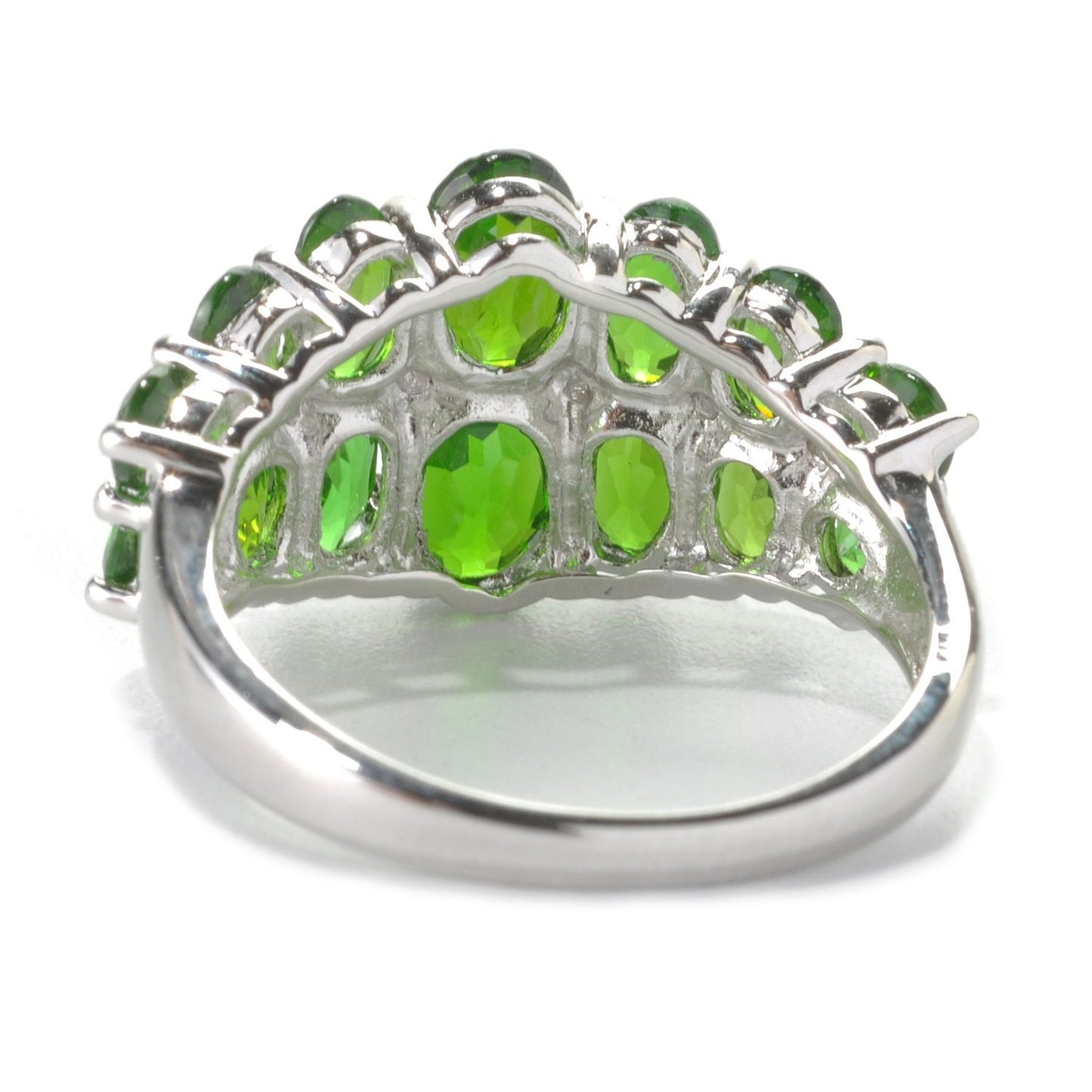 Pinctore Platinum Over Sterling Silver Chrome Diopside and Diamond Accent Graduated Band Ring