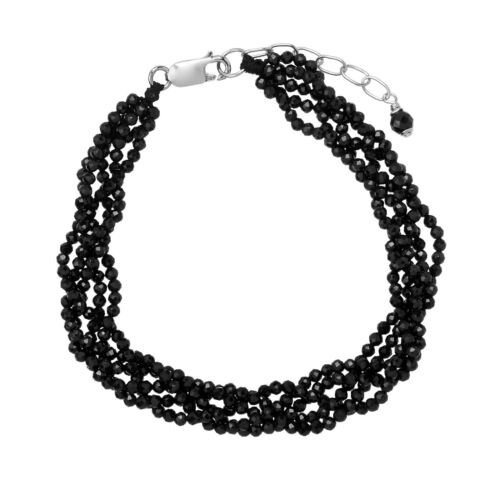 925 Sterling Silver Black Spinel Gemstone Beaded Bracelet