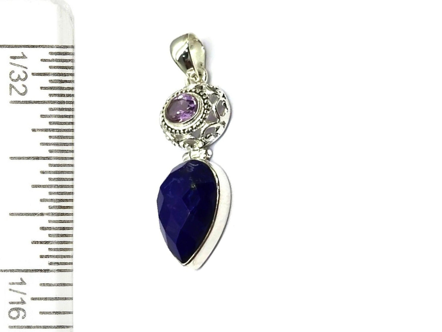 Natural Lapis Lazuli With Amethyst Gemstone Pendant 925 Sterling Silver Pendant, Boho Pendant With 18" Chain Fine Jewelry Gift For Her