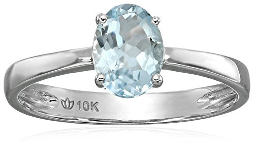 10k White Gold Aquamarine Oval Solitaire Engagement Ring, Size 7