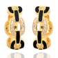 18k Yellow Gold Plated Over Sterling Silver White Zircon and Black Enamel Hoop Earrings