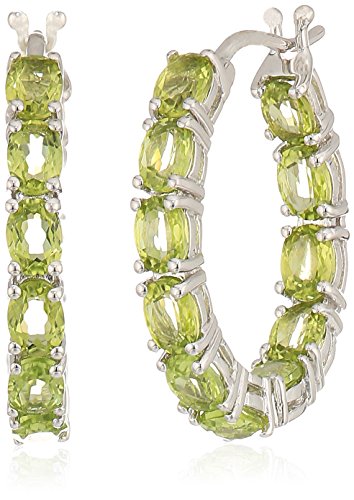 Pinctore Rhodium Over Sterling Silver 4.32ctw Peridot Hoops Earring 0.75'L