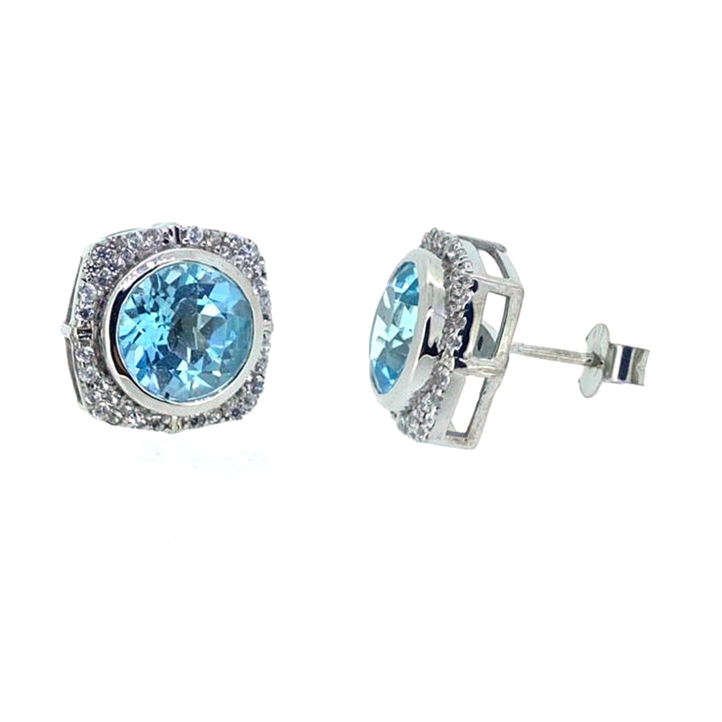 925 Sterling Silver London Blue Topaz, White Natural Zircon Stud Earring