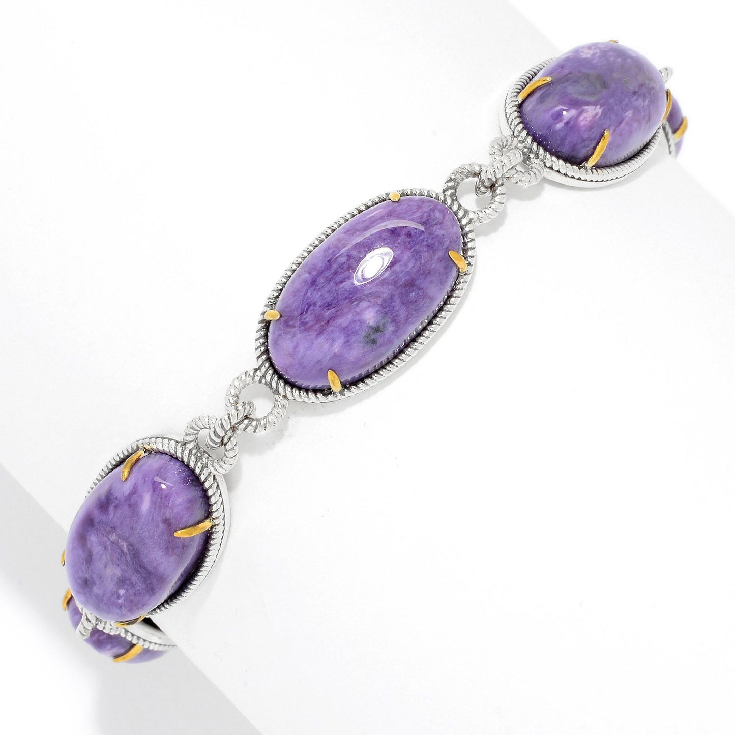 925 Sterling Silver Charoite Gemstone Toggle Bracelets