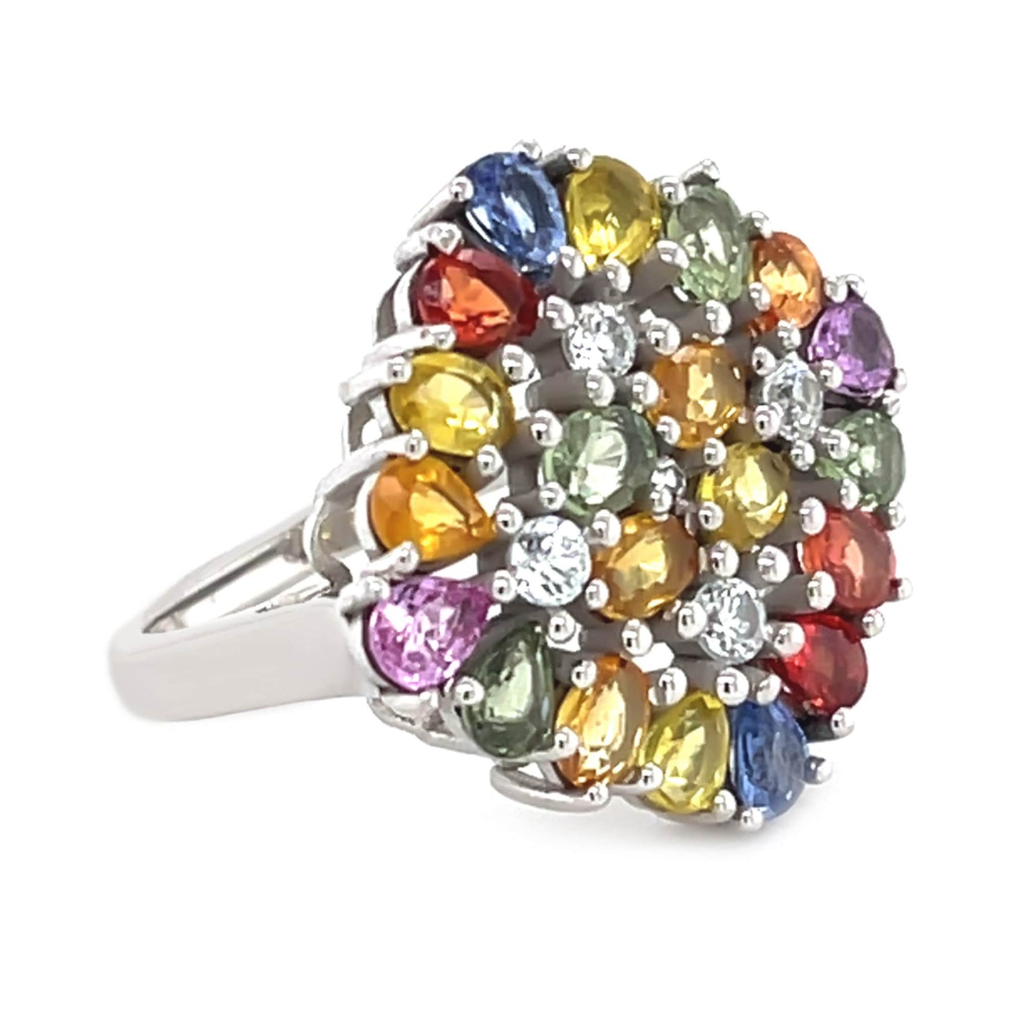 925 Sterling Silver Women Ring, Natural Multi Sapphire Cluster Ring Women, White Natural Zircon, Cocktail Women Ring,