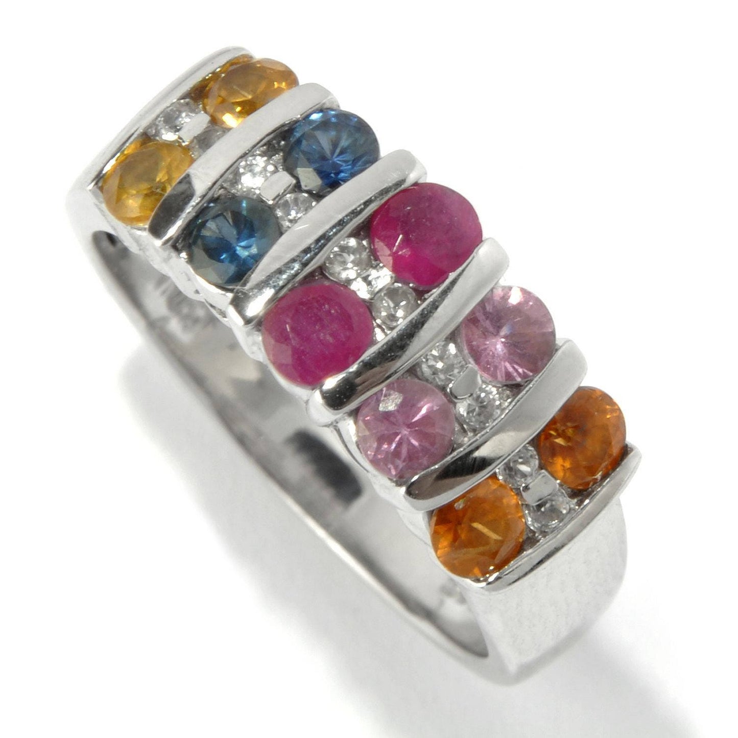 Pinctore Sterling Silver 2.99ctw Multi Sapphire Band Ring US5