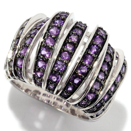 Natural Amethyst Band Ring, 925 Sterling Silver Women