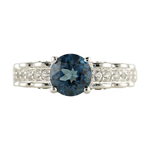 925 Sterling Silver London Blue Topaz, Black Spinel,Created White Sapphire Ring