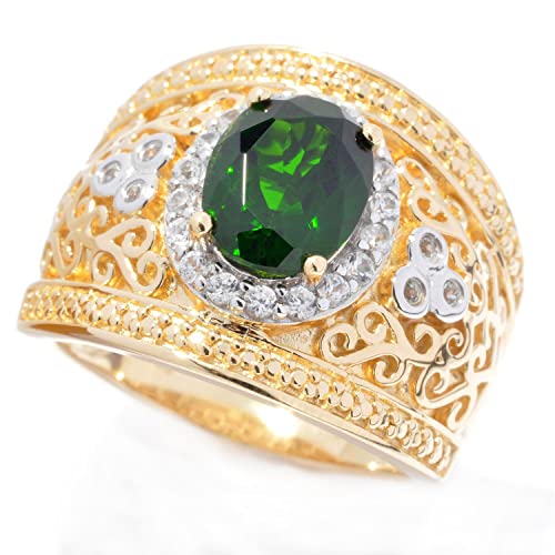 925 Sterling Silver White Natural Zircon,Chrome Diopside Ring