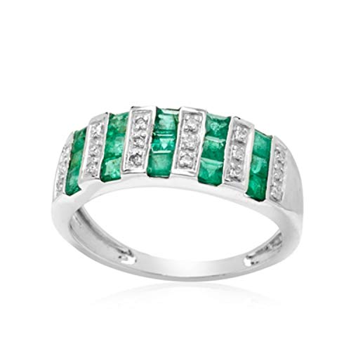 14K White Gold Emerald, White Diamond Ring