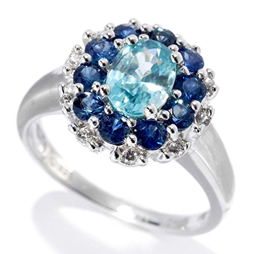 Pinctore Sterling Silver 2.63ctw Blue Zircon Solitaire w/Accent Ring, Size 7