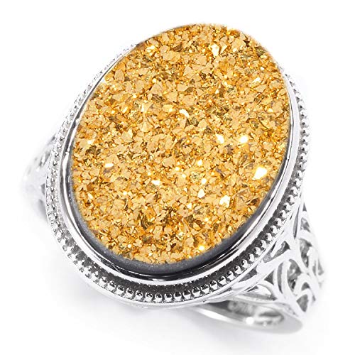925 Sterling Silver Golden Drusy Ring