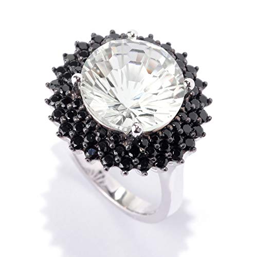 Pinctore SS/ 12mm Round 6.21ctw Green Amethyst & Black Spinel Halo Cocktail Ring, Size 7