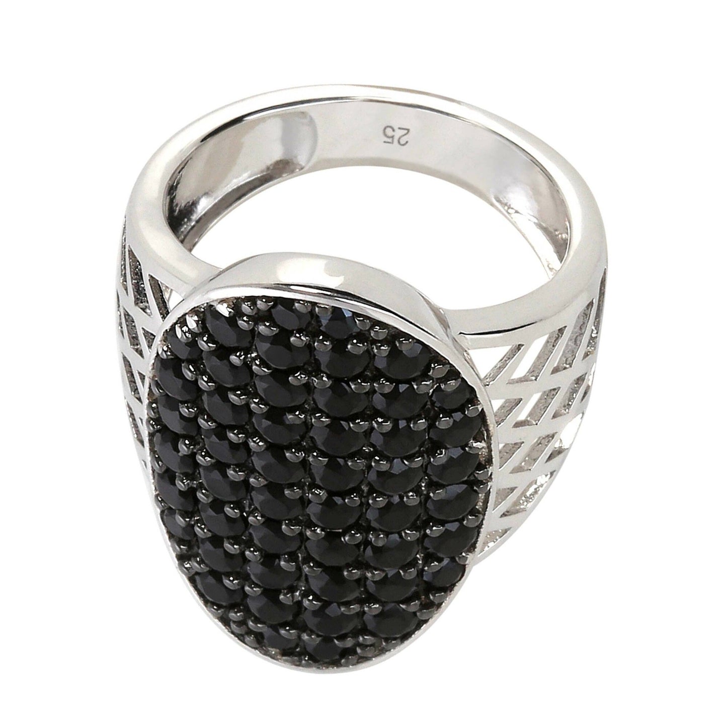 Black Spinel Women Ring, 6925 Sterling Silver Women Cluster Ring,