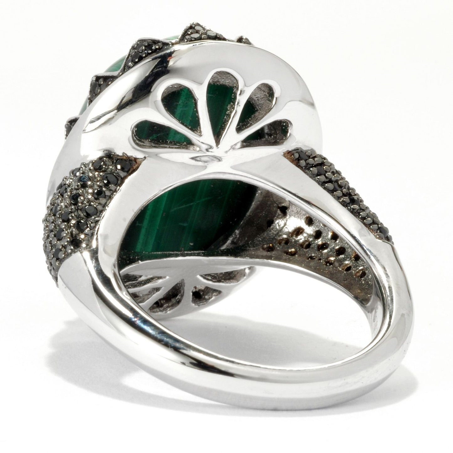 Pinctore Rhodium Over Sterling Silver 21.08Ctw Malachite Ring