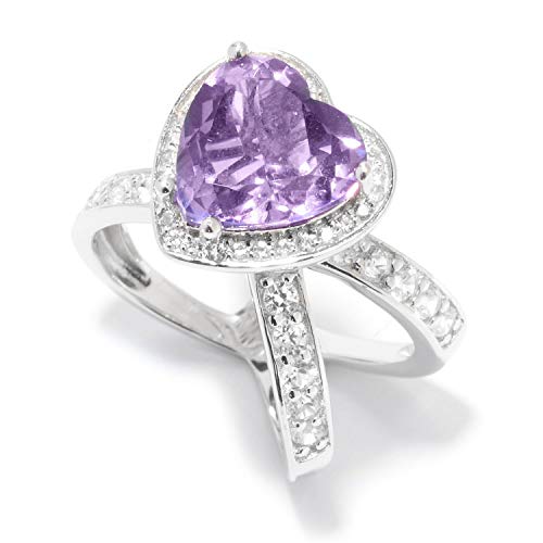 Pinctore Sterling Silver 4.3ctw African Amethyst and White Zircon Heart Shaped Ring, Size 7
