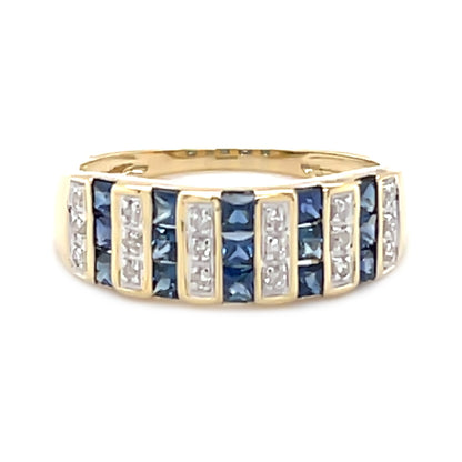 14Kt Yellow Gold Blue Sapphire and Diamond Band Rings