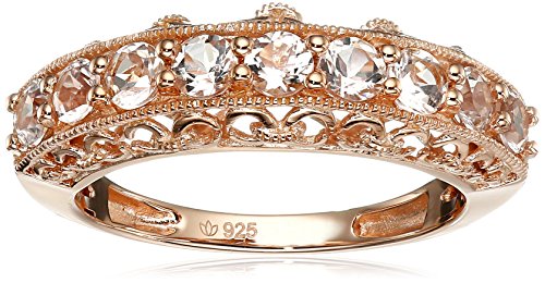 Rose Gold-Plated Silver Morganite Round 9-Stone Stackable Ring, Size 7