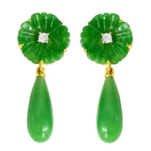 Yellow Over 925 Sterling Silver Dyed Green Jade,White Natural Zircon Earrings