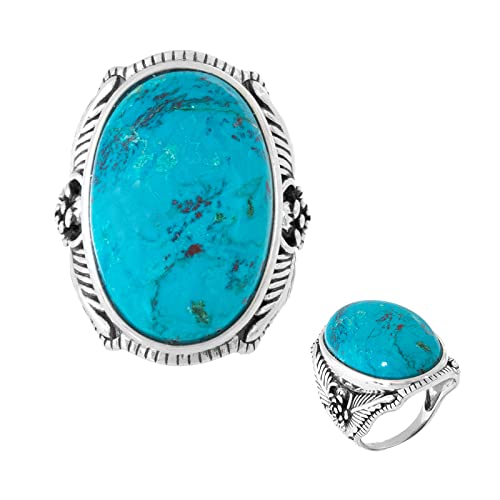 Pinctore Sterling Silver 24 x 16mm Oval Chrysocolla Flower Ring
