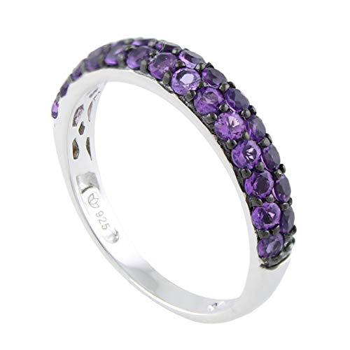 Pinctore Sterling Silver Amethyst Stack Band Ring