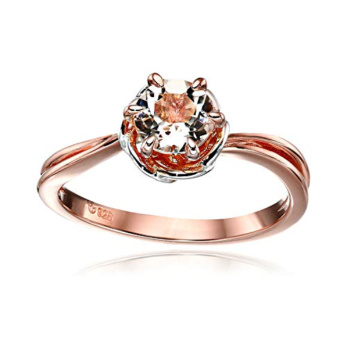 Pinctore Rose Gold-Plated Silver Morganite Round Solitaire Engagement Ring