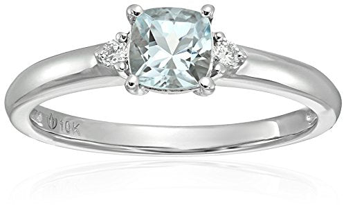 10k White Gold Aquamarine and Diamond Accented Classic Solitaire Engagement Ring, Size 7